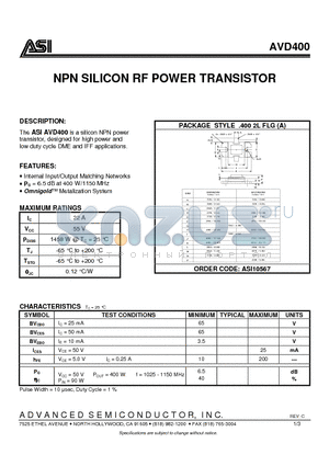 AVD400_07 datasheet - NPN SILICON RF POWER TRANSISTOR