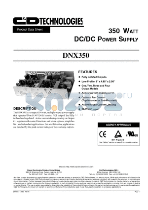 DNX350-U1A datasheet - 350 WATT DC/DC POWER SUPPLY