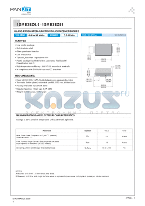 1SMB3EZ51 datasheet - GLASS PASSIVATED JUNCTION SILICON ZENER DIODES