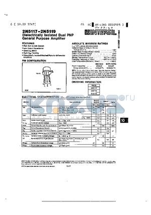 2N5118 datasheet - DIELECTRICALLY ISOLATED DUAL PNP GENERAL PURPOSE AMPLLIFIER