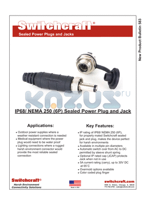 761KS15 datasheet - IP68/ NEMA 250 (6P) Sealed Power Plug and Jack