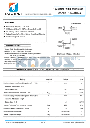 1SMB5914B datasheet - GLASS PASSIVATED JUNCTION SILICON ZENER DIODES