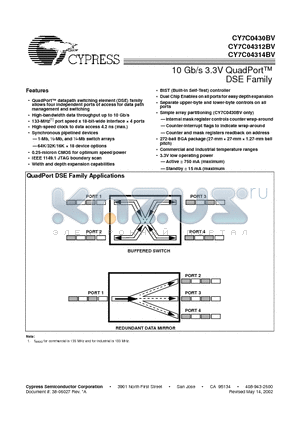 CY7C0430BV-100BGC datasheet - 10 Gb/s 3.3V QuadPort DSE Family