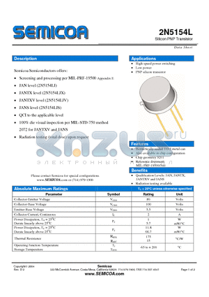 2N5154L datasheet - Silicon PNP Transistor