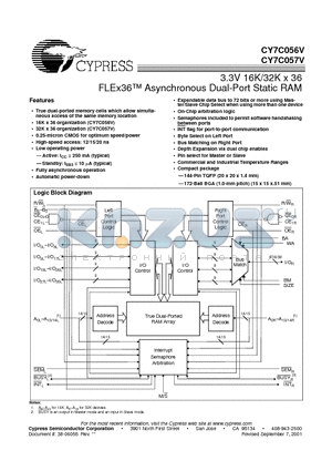 CY7C056V-20BBC datasheet - 3.3V 16K/32K x 36 FLEx36 Asynchronous Dual-Port Static RAM