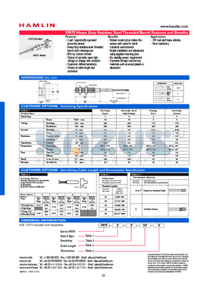 590751-S-03-A datasheet - Heavy Duty Stainless Steel Threaded Barrel Features and Benefits