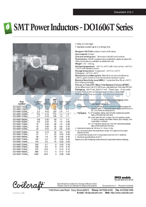 DO1606T-224ML datasheet - SMT Power Inductors