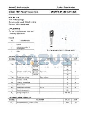 2N5193 datasheet - Silicon PNP Power Transistors