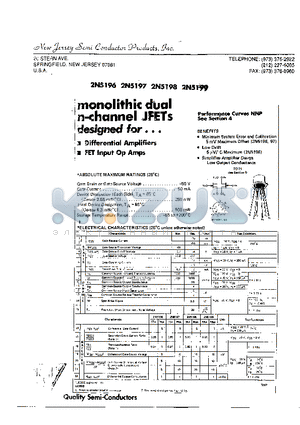 2N5197 datasheet - MONOLITHIC DUAL N-CHANNEL JFETS