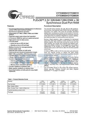 CY7C0850V datasheet - FLEx36TM 3.3V 32K/64K/128K/256K x 36 Synchronous Dual-Port RAM