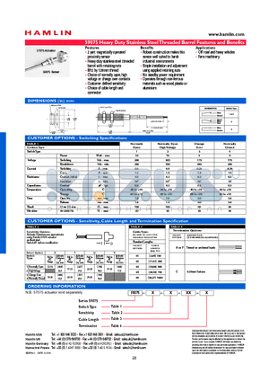 590753-T-05-A datasheet - Heavy Duty Stainless Steel Threaded Barrel Features and Benefits