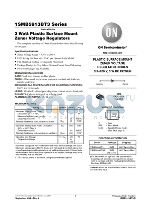 1SMB5925BT3 datasheet - 3 Watt Plastic Surface Mount Zener Voltage Regulators