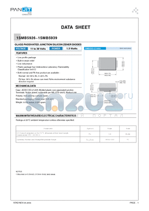 1SMB5927 datasheet - GLASS PASSIVATED JUNCTION SILICON ZENER DIODES