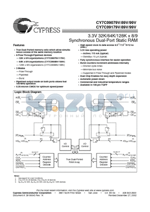 CY7C09089V-9AC datasheet - 3.3V 32K/64K/128K x 8/9 Synchronous Dual-Port Static RAM