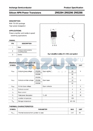 2N5294 datasheet - Silicon NPN Power Transistors