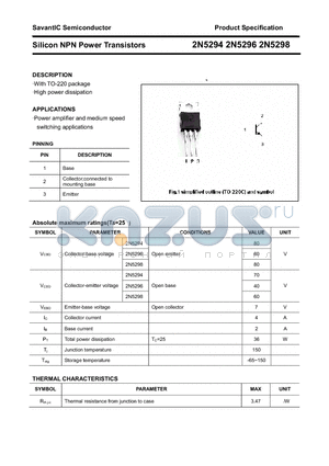 2N5296 datasheet - Silicon NPN Power Transistors