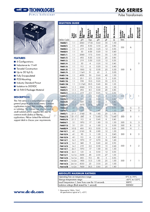 766004 datasheet - Pulse Transformers