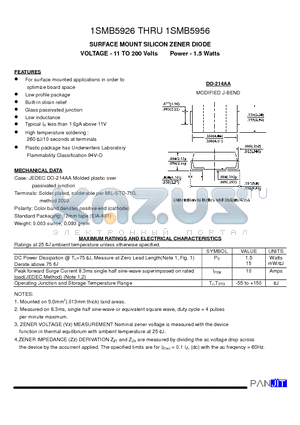 1SMB5930 datasheet - SURFACE MOUNT SILICON ZENER DIODE(VOLTAGE - 11 TO 200 Volts Power - 1.5 Watts)