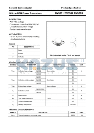 2N5303 datasheet - Silicon NPN Power Transistors