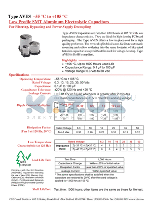 AVES105M50B12T-F datasheet - Low Profile SMT Aluminum Electrolytic Capacitors