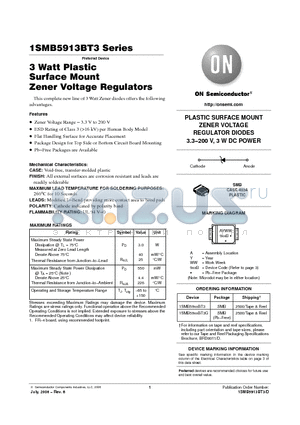 1SMB5931BT3G datasheet - 3 Watt Plastic Surface Mount Zener Voltage Regulators