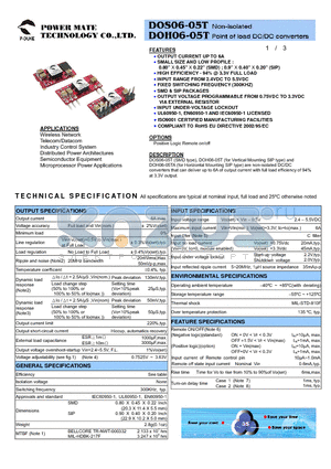 DOH06-05T datasheet - Non-isolated Point of load DC/DC converters