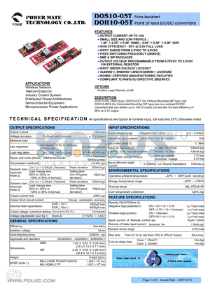DOH10-05T-P datasheet - Non-isolated Point of load DC/DC converters