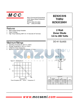 BZX2C12V datasheet - 2 Watt Zener Diode 3.6 to 200 Volts