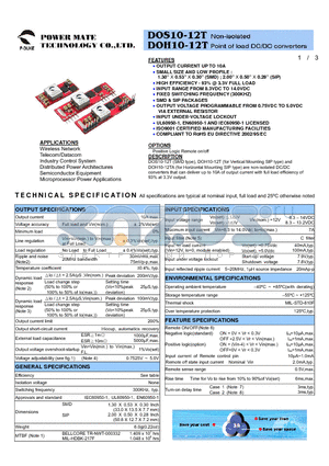DOH10-12T-P datasheet - Non-isolated Point of load DC/DC converters