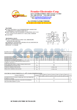 BCT8-06-LFR datasheet - 8A CENTER TAP RECTIFIERS