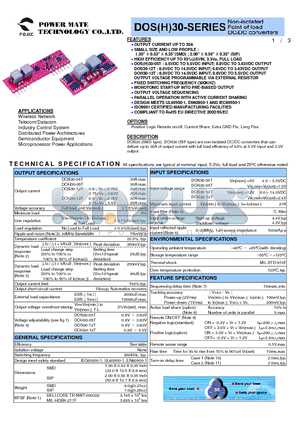 DOH30-12T datasheet - Non-isolated Point of load DC/DC converters