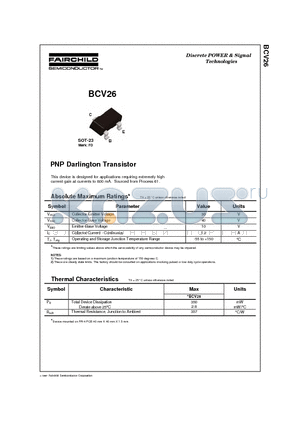 BCV26 datasheet - PNP Darlington Transistor