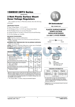 1SMB5933BT3 datasheet - 3 Watt Plastic Surface Mount Zener Voltage Regulators
