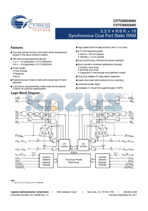 CY7C09359AV-9AXC datasheet - 3.3 V 4 K/8 K  18 Synchronous Dual Port Static RAM