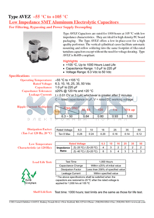 AVEZ476M35X16T-F datasheet - Low Impedance SMT Aluminum Electrolytic Capacitors