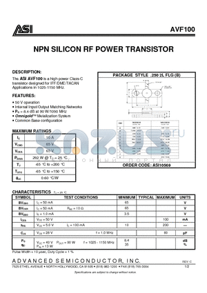AVF100_07 datasheet - NPN SILICON RF POWER TRANSISTOR