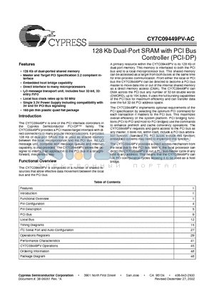 CY7C09449PV-AC datasheet - 128 Kb Dual-Port SRAM with PCI Bus Controller (PCI-DP)