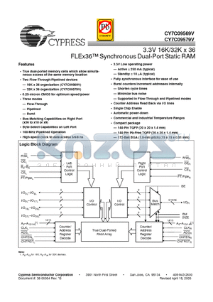CY7C09569V-100BBC datasheet - 3.3V 16K/32K x 36 FLE x 36-TM Synchronous Dual-Port Static RAM