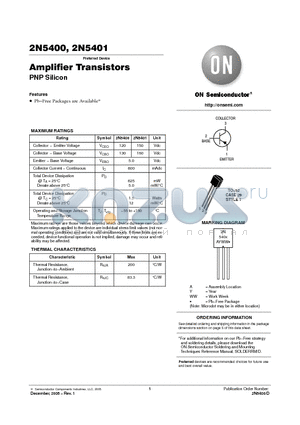 2N5401 datasheet - Amplifier Transistors PNP Silicon