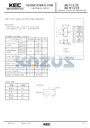 BCV72 datasheet - EPITAXIAL PLANAR NPN TRANSISTOR (LOW LEVEL AUDIO-AMPLIFIER AND SWITCHING)