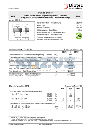 BCW29 datasheet - Surface Mount General Purpose Si-Epi-Planar Transistors