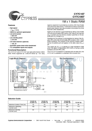 CY7C1007-15VC datasheet - 1M x 1 Static RAM