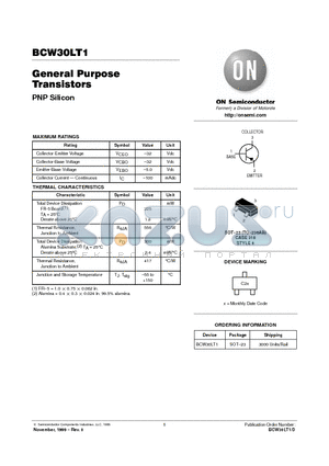BCW30LT1 datasheet - General Purpose Transistors(PNP Silicon)