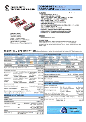 DOS06-05T-P datasheet - Non-isolated Point of load DC/DC converters