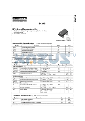 BCW31 datasheet - NPN General Purpose Amplifier