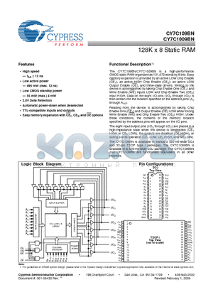 CY7C1009BN-20VC datasheet - 128K x 8 Static RAM