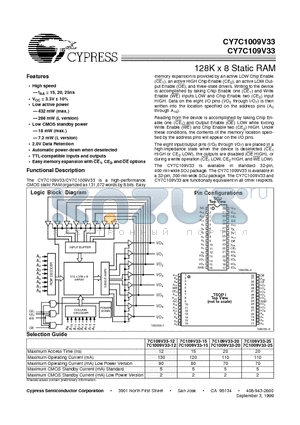 CY7C1009V33L-20VC datasheet - 128K x 8 Static RAM