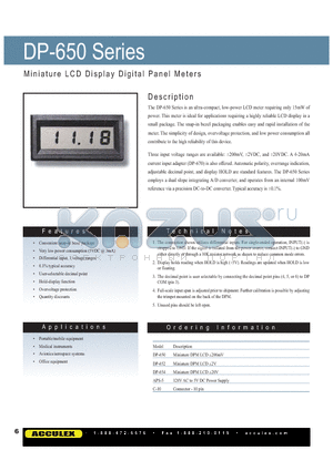DP-652 datasheet - Miniature LCD Display DigitalPanel Meters
