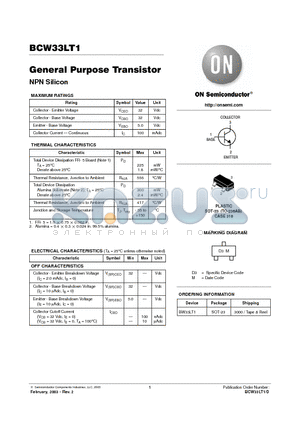 BCW33LT1 datasheet - General Purpose Transistor(NPN Silicon)