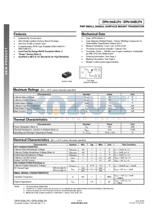 DP0150BLP4 datasheet - PNP SMALL SIGNAL SURFACE MOUNT TRANSISTOR